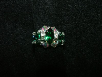 Solitaire vert, bague en cristal 